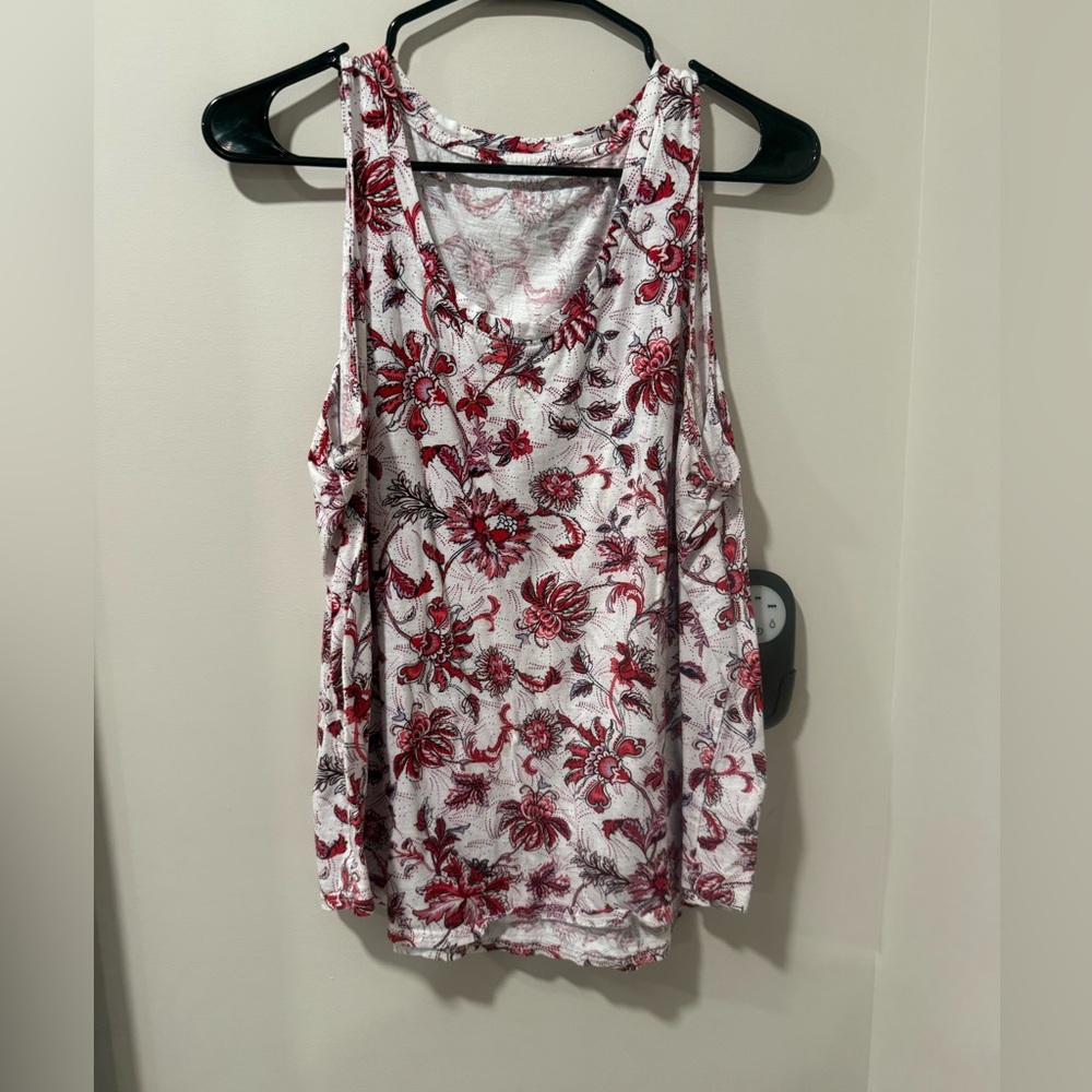 Floral Sleeveless Top - Red and White